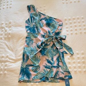 Cupshe One Shoulder Tropical Print Dress - Pink and Green